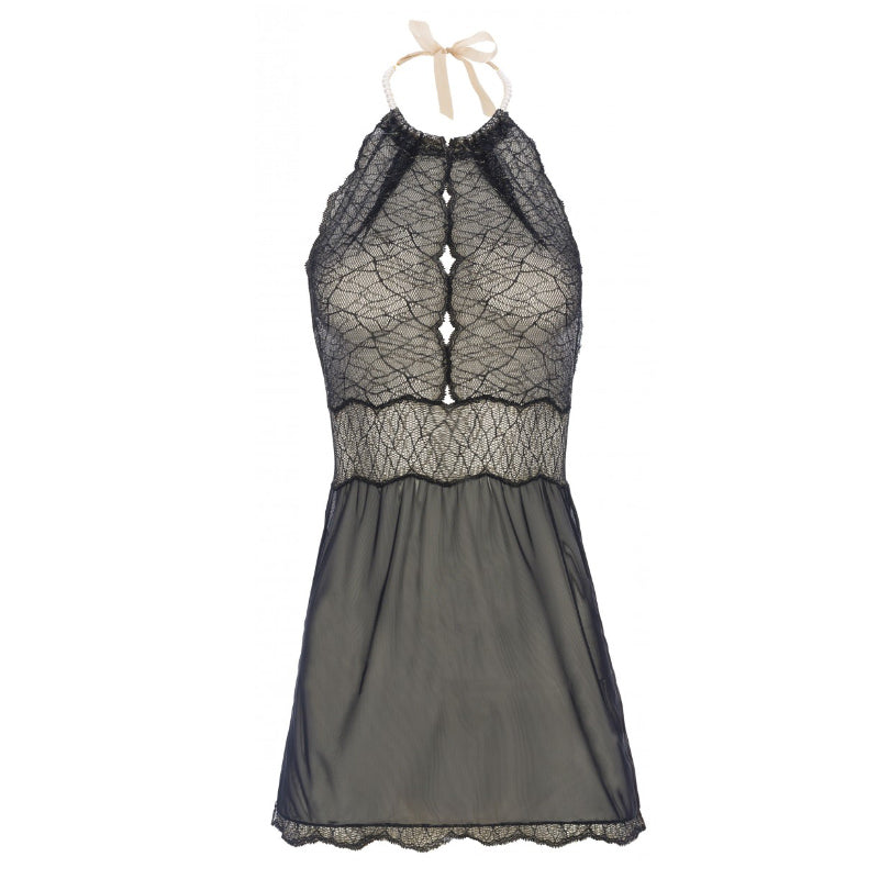 Dessous Set Bracli Slip Dress & Dark Double String Schwarz